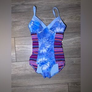 NWT Seea Riviera One Piece Swimsuit Tie Dye and Stripes Full Coverage